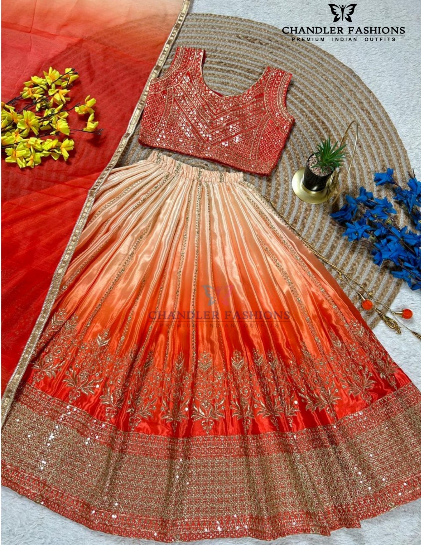 Orange Embroidery Work Choli In Temple