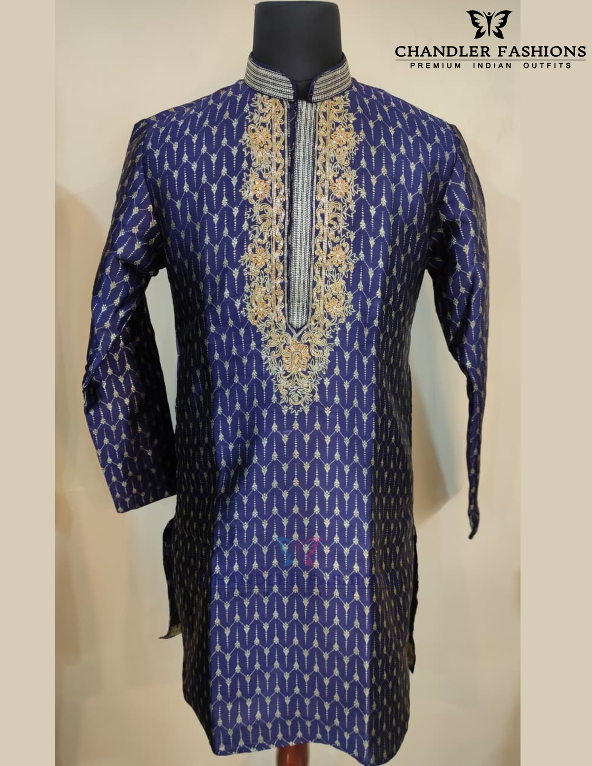 Beautiful Blue Color Banarasi Brocade Kurta With Pajama For Men