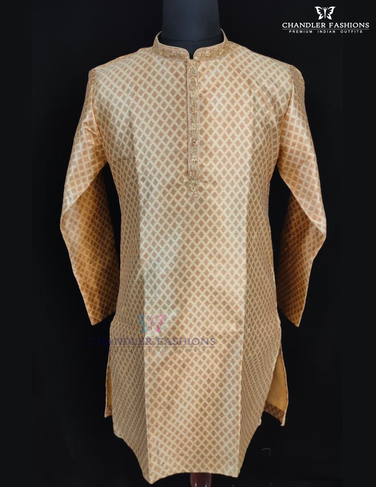 Amazing Gold Color Pure Banarasi With Zari Work Kuruta Sutis For Men