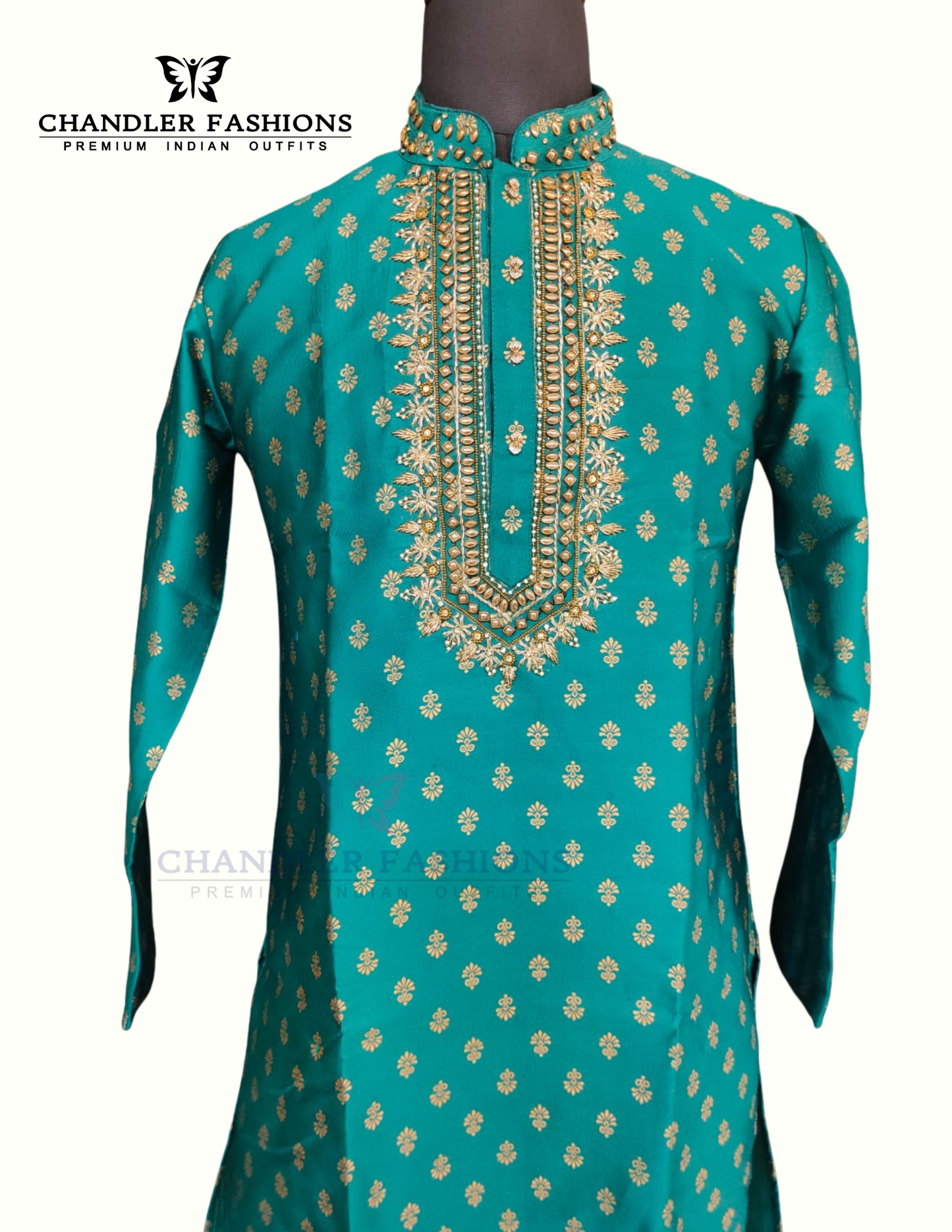 Green Color Brocade Designer Men's Kurta With Pant Near Me