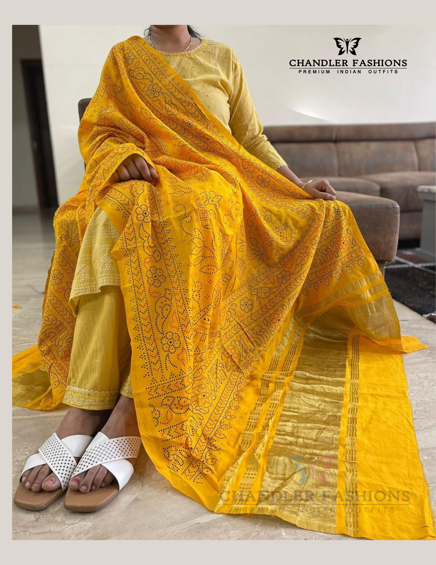 Appealing Yellow Colored Bandhani Print Silk Dupatta