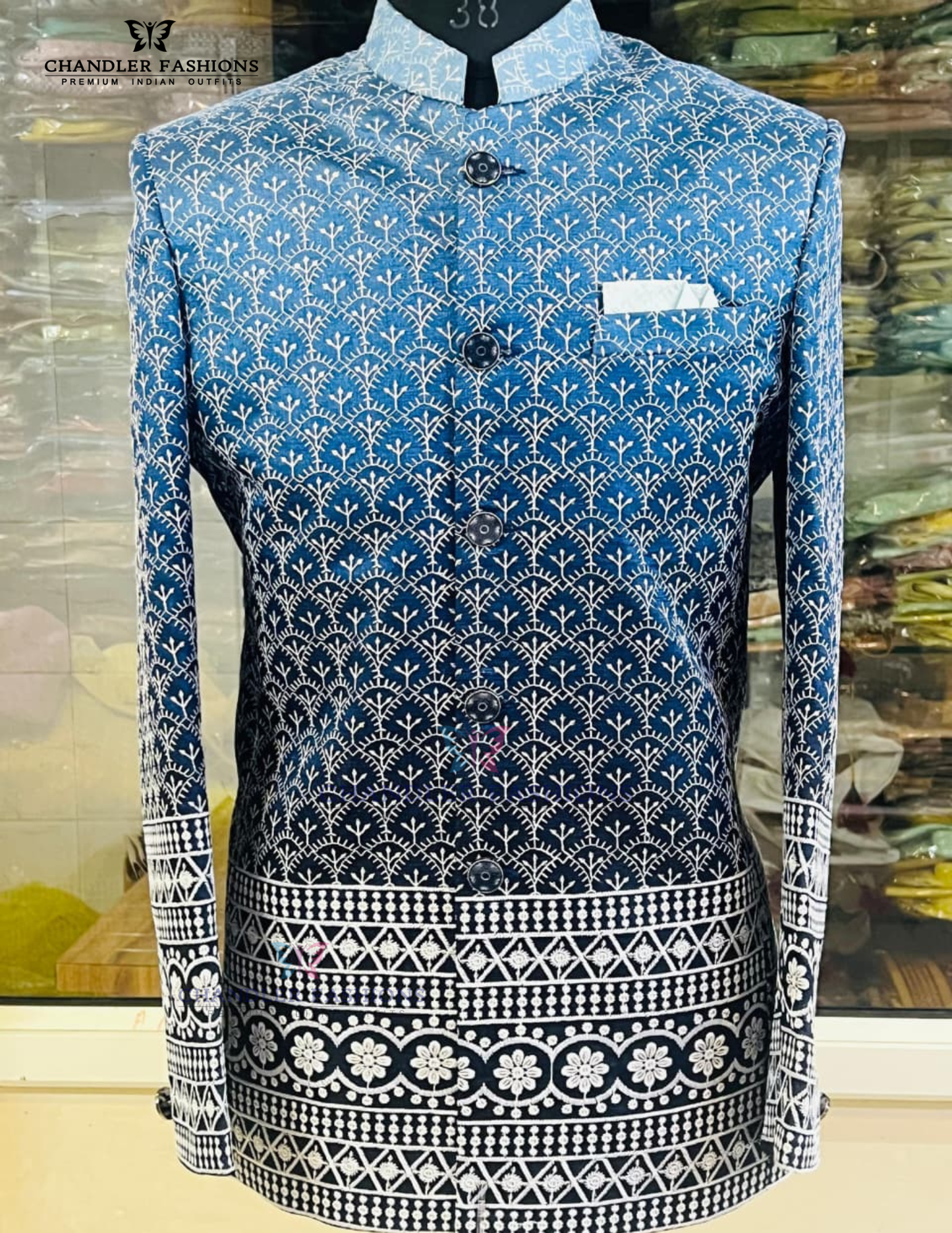 Fabulous Navy Blue Color Silk With Embroidery Work Men's Jacket