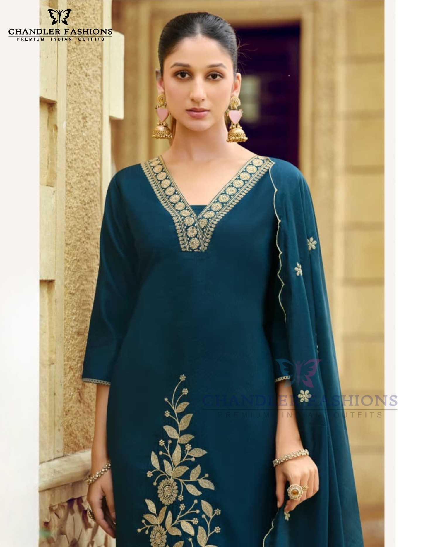 Teal Blue Color Embroidery Work Salwar Suits Near Me