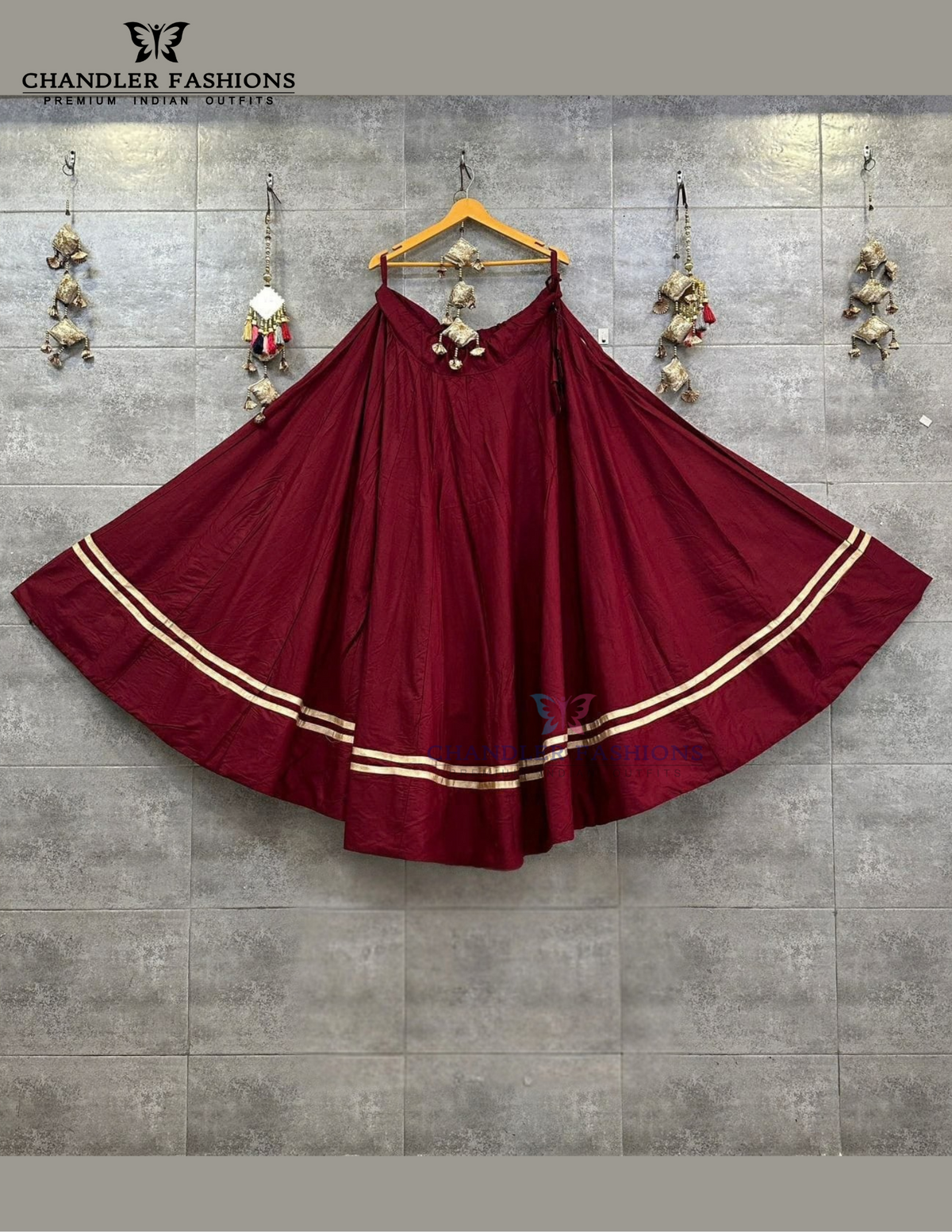 Elegant Maroon Color Rayon Cotton With Zari Work Skirts For Women