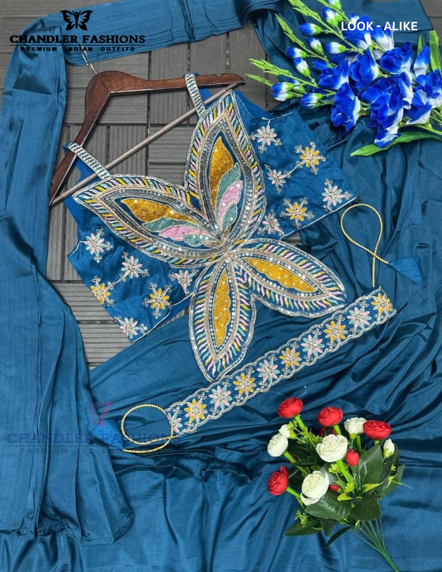 Blue Color Ready To Wear Saree With Embroidery Work In Sedona