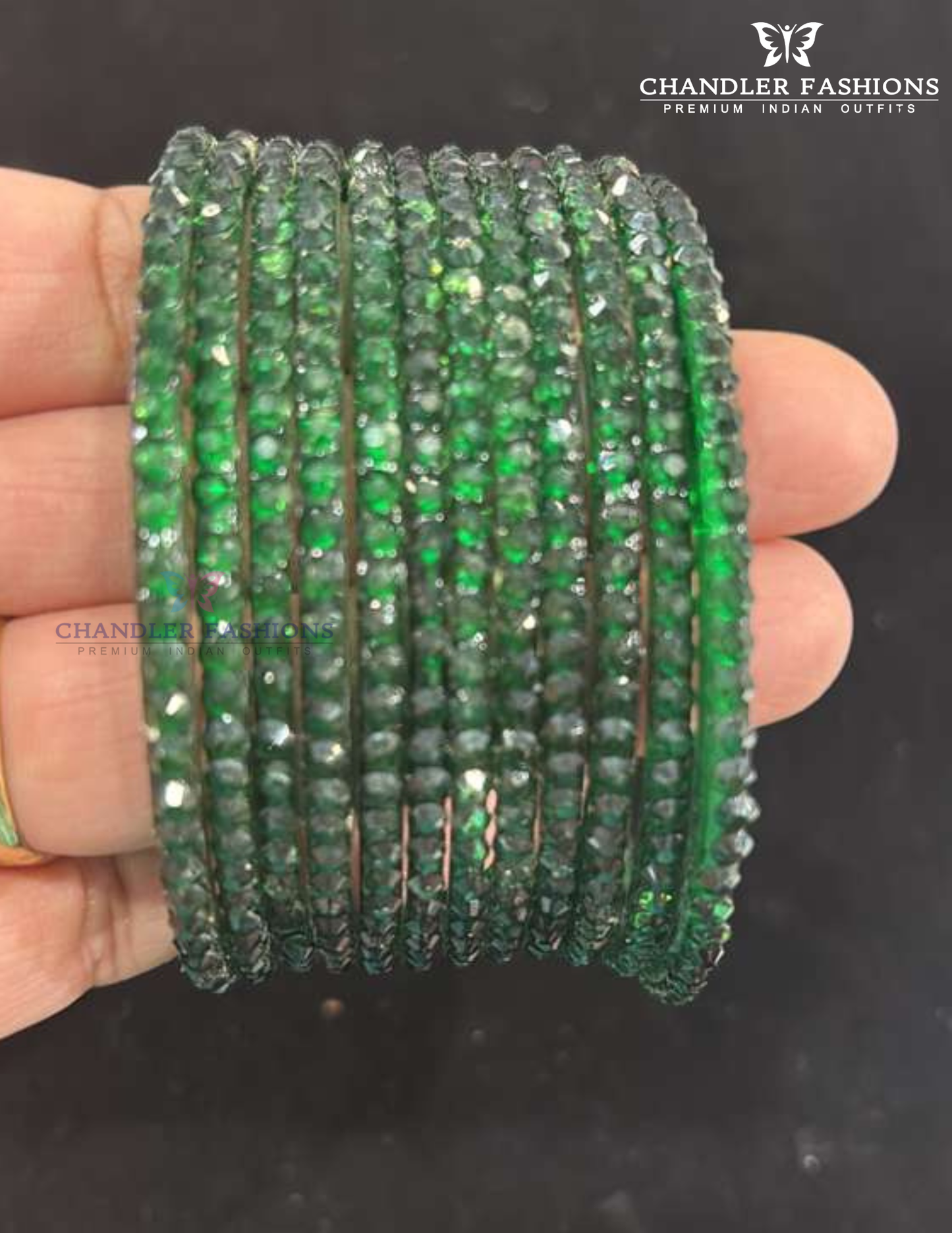Elegant Dark Green Color Raindrop Glass Bangles For Women
