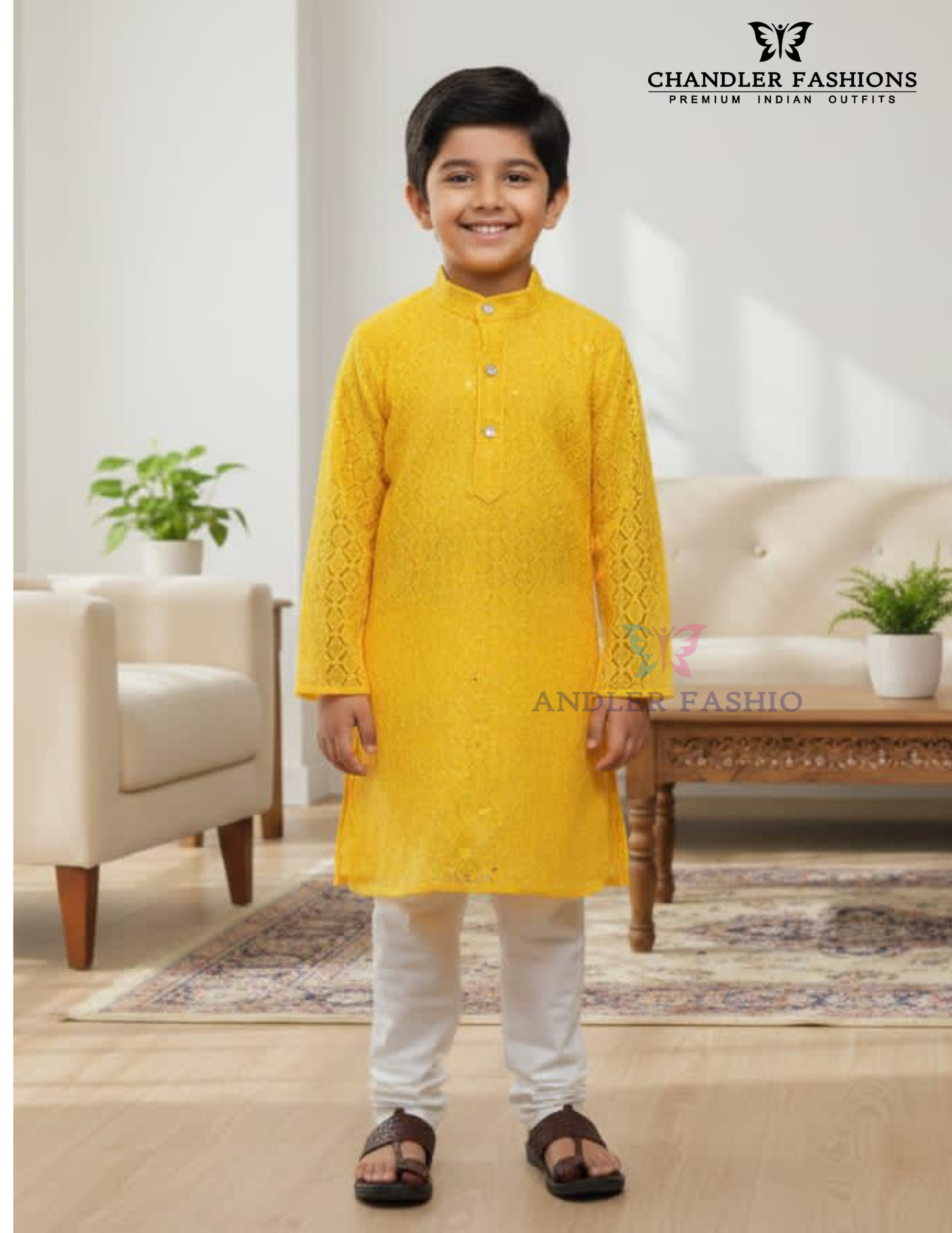 Stunning Yellow Color Heavy Rayon With Chikankari And Sequins Work Kurta Pajama Set For Kids