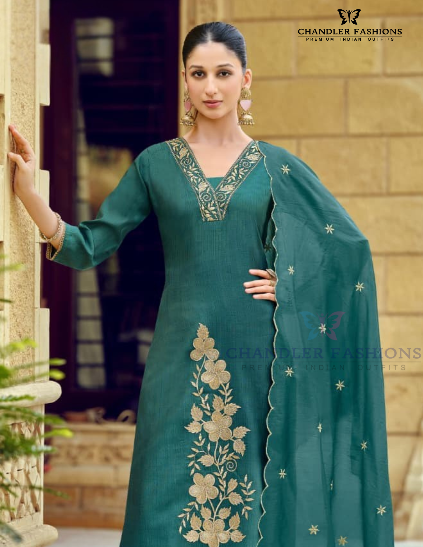 Teal Green Color Embroidery Work Salwar Suits Near Me