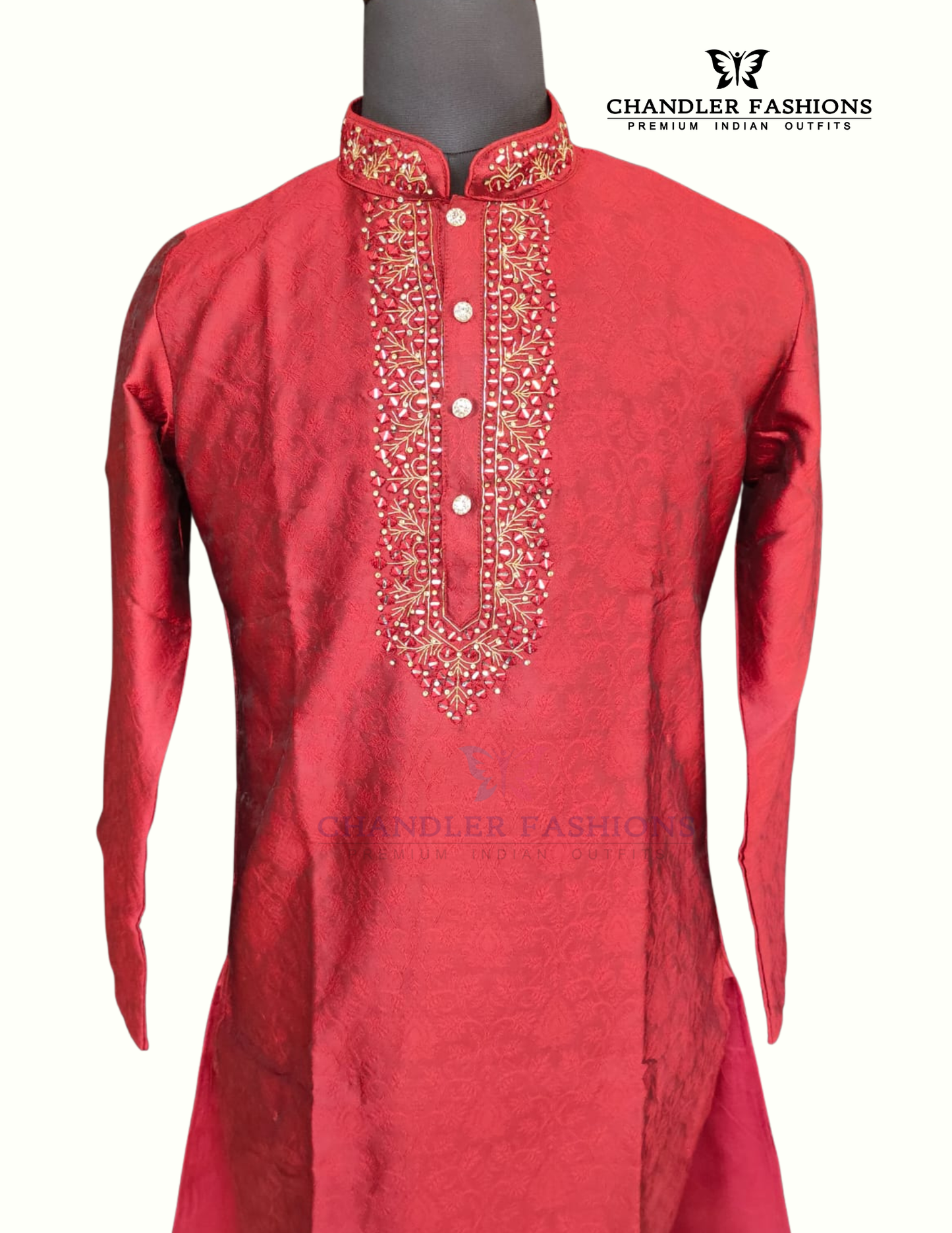 Maroon Color Brocade Designer Men's Kurta With Pant Near Me