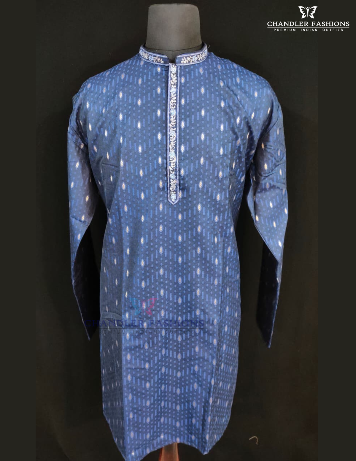 Wondlerful Navy Blue Color Pure Banarasi With Zari Work Kuruta Sutis For Men