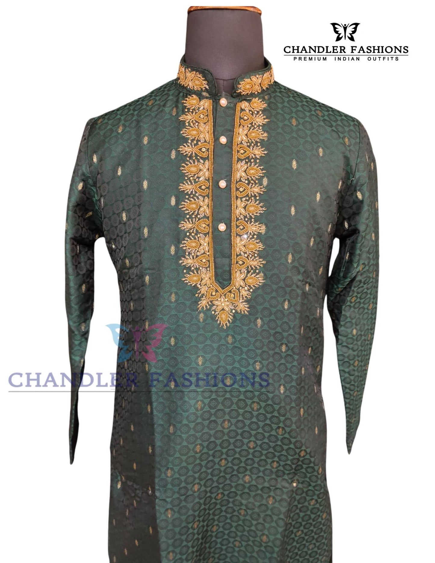 Marvelous Bottle Green Color Brocade Kurta With Pajama For Men