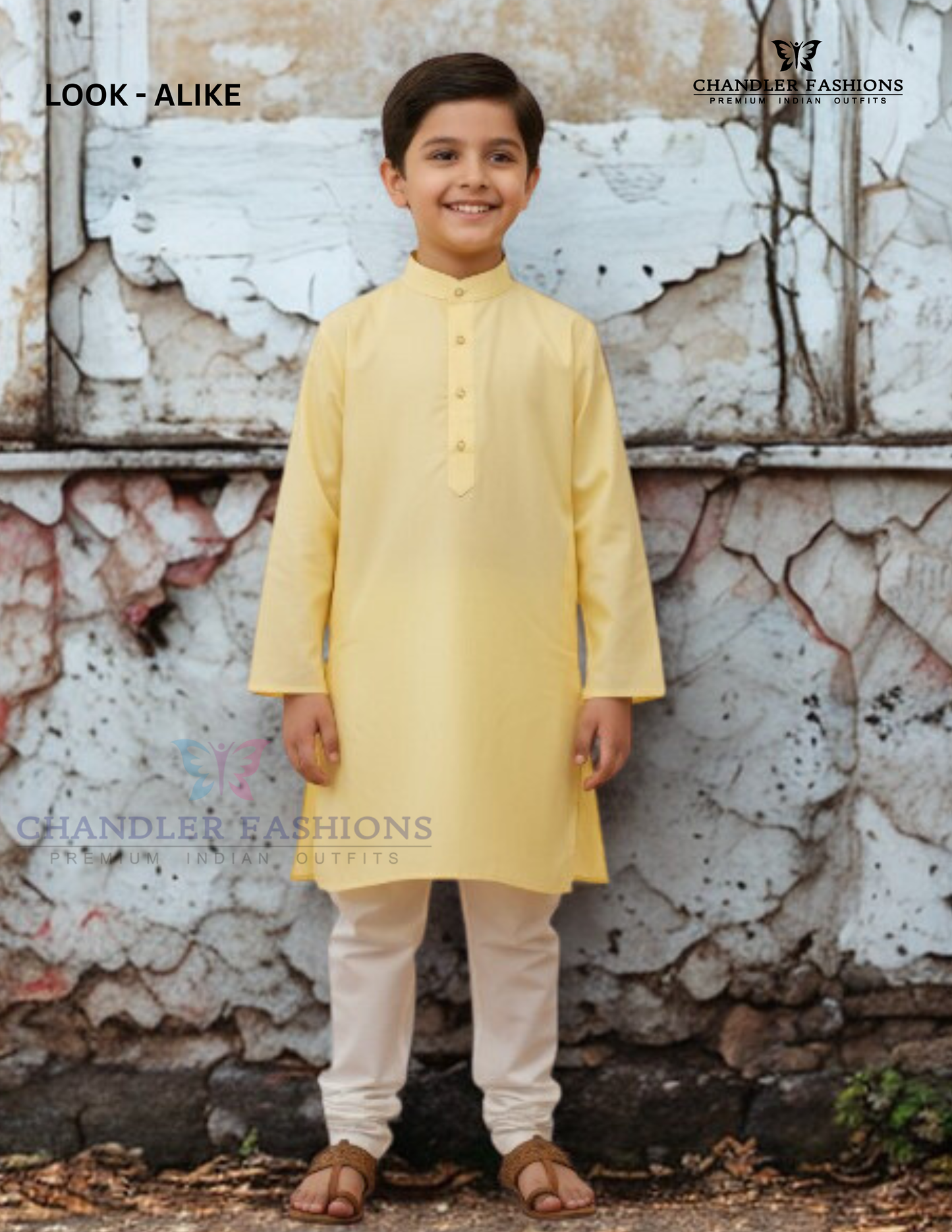 Elegant Yellow Color Cotton Kurta With Pajama Pants For Kids