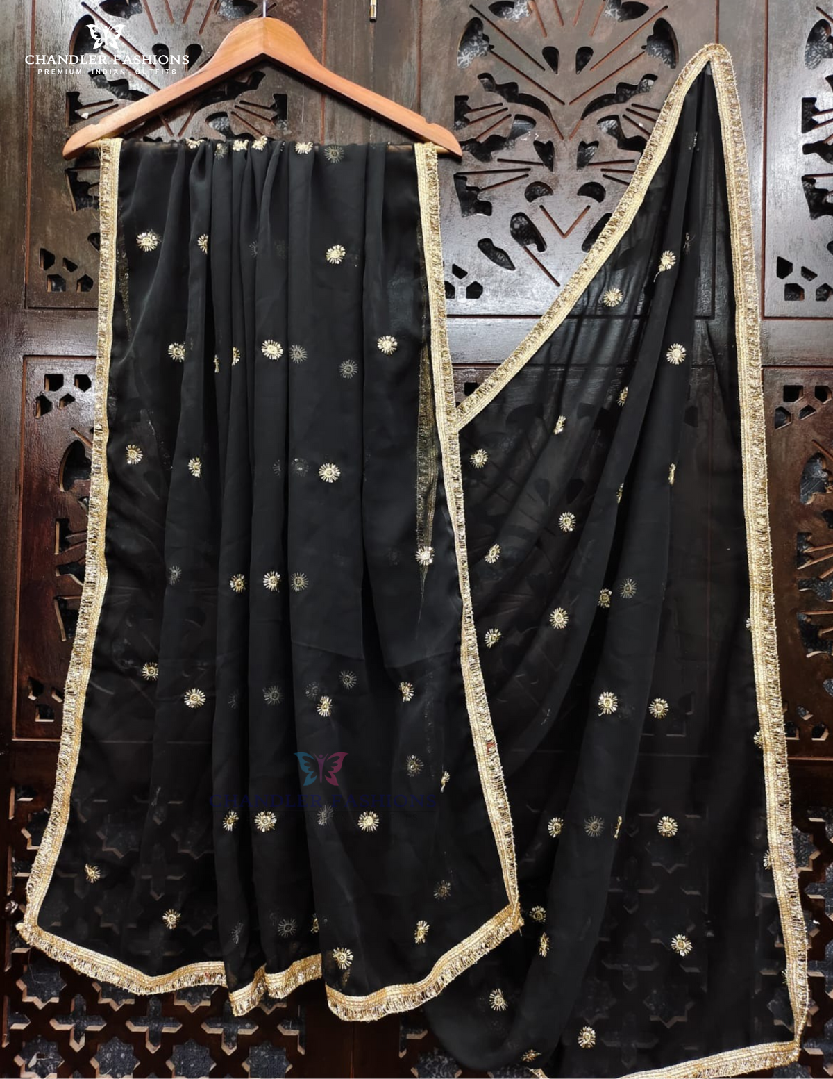 Elegant Black Color Georgette With Embroidery Work Dupatta For Women