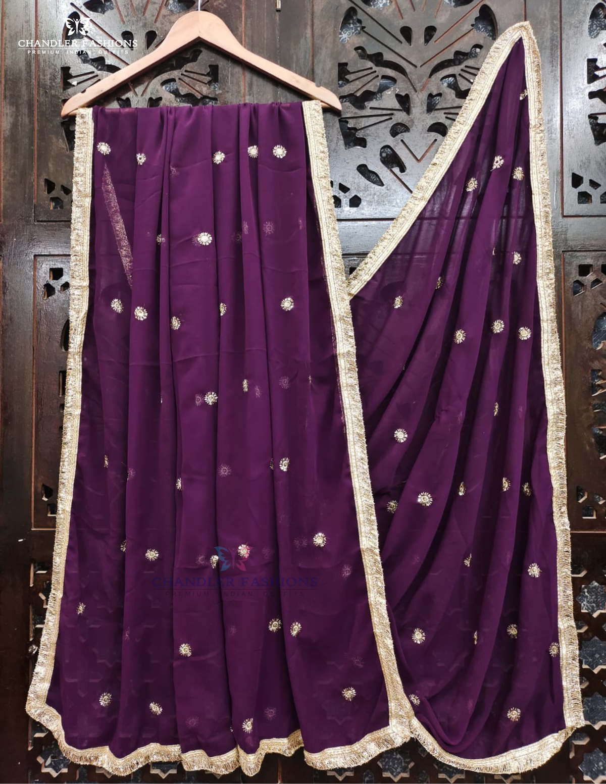 Elegant Voilet Color Georgette With Embroidery Work Dupatta For Women