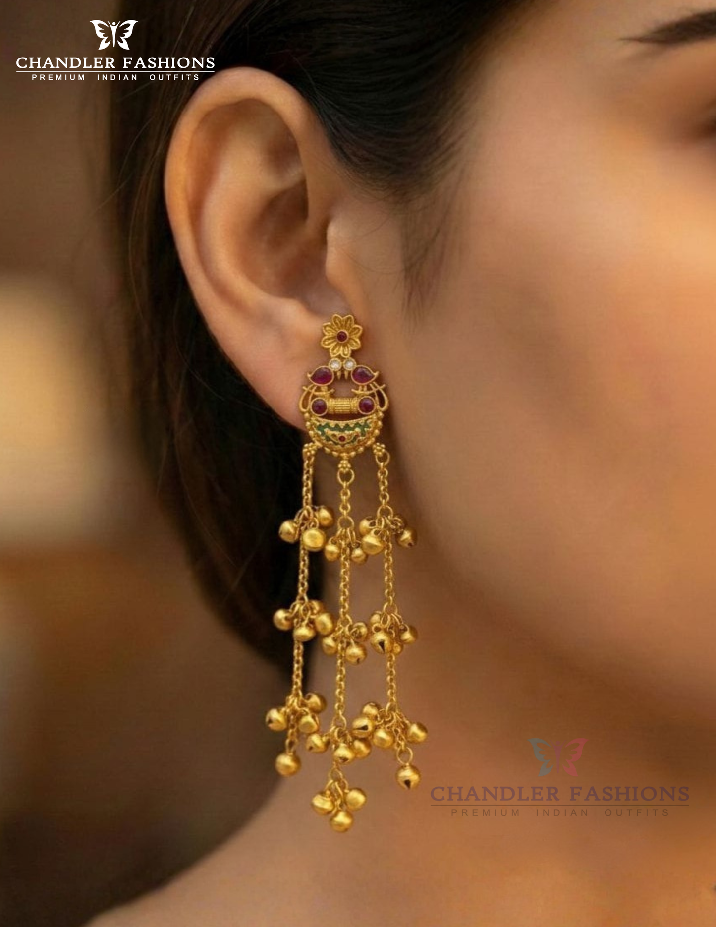 Elegant Maroon Color Stone With Antique Gold Long Earrings For Women