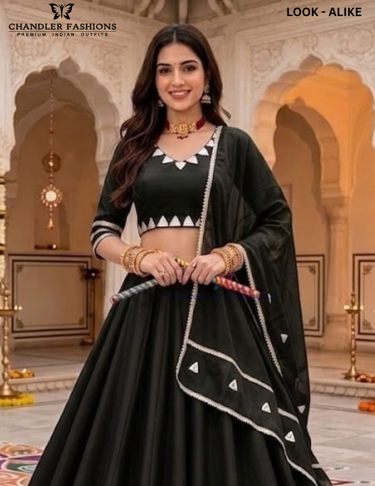 Black Color Roman Silk With Gota And Lace Work Chaniya Choli Near Me