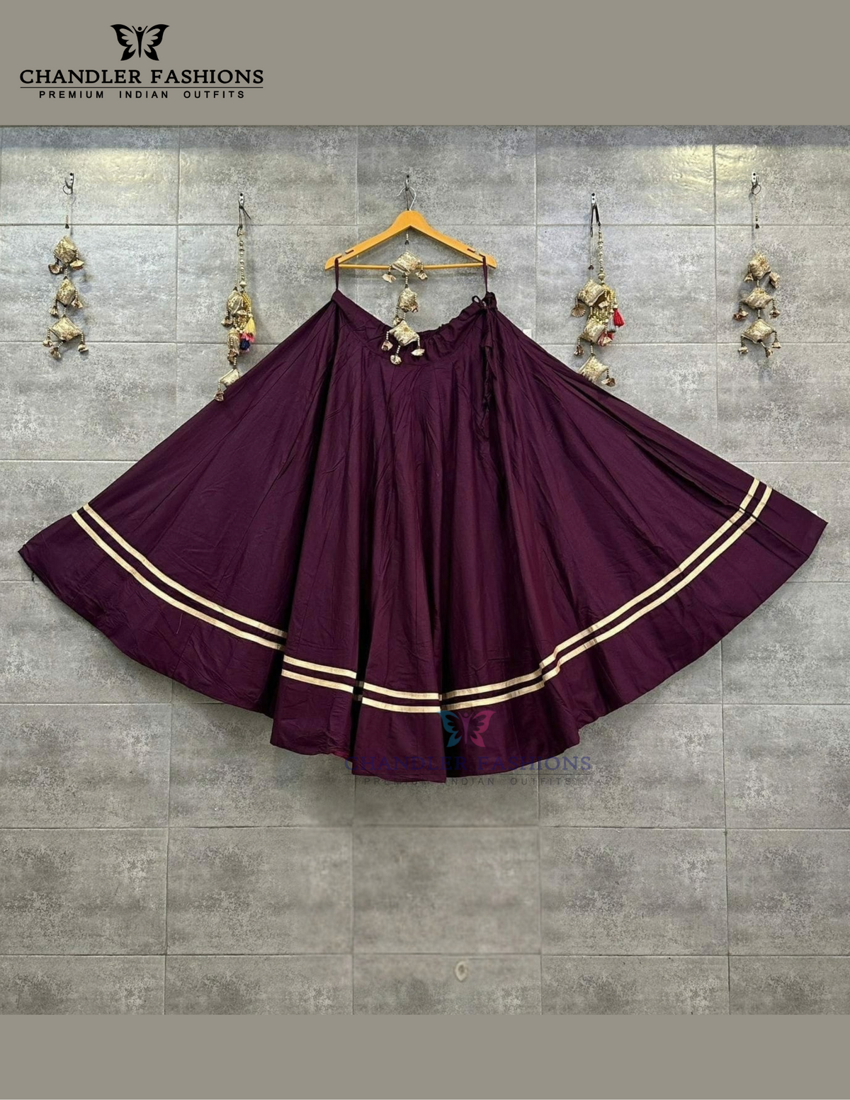 Amazing Wine Color Rayon Cotton With Zari Work Skirts For Women