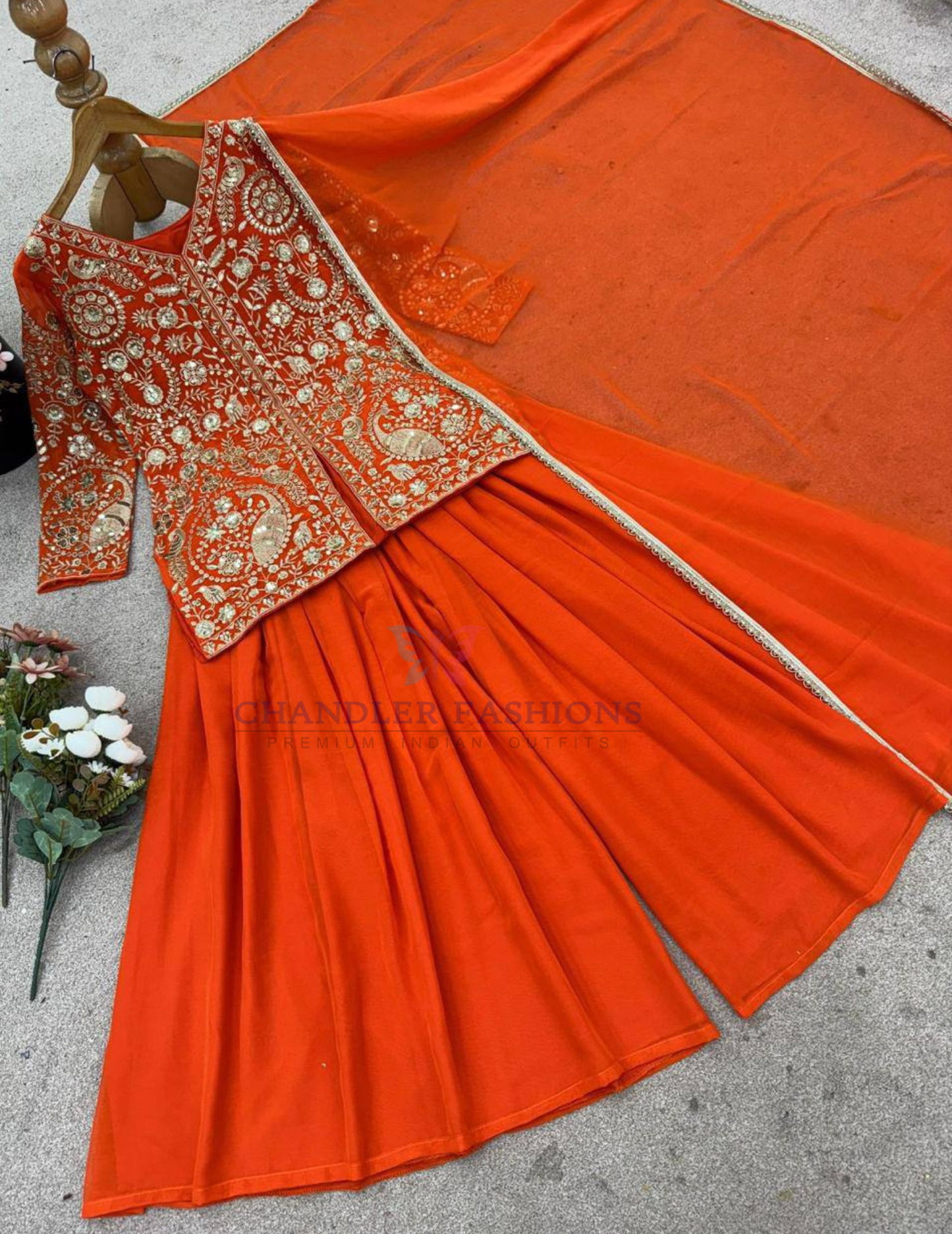 Graceful Orange Color Georgette Palazzo Suits In Tempe