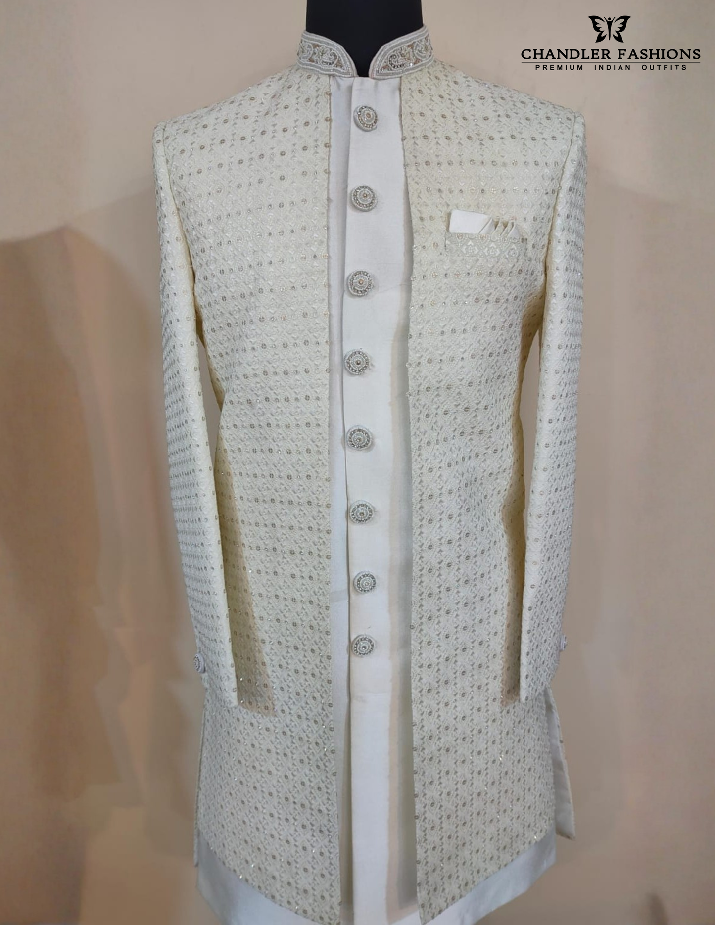 Ivory Color Silk With Sequins And Embroidery Work Sherwani Suits Near Me