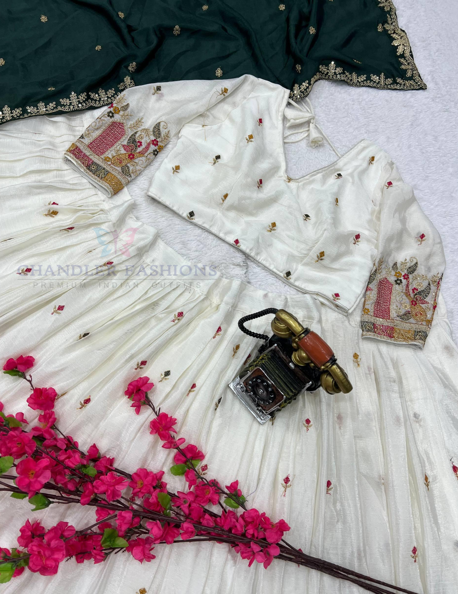 Off White Color Embroidery Work Lehenga Choli With Dupatta In Mesa