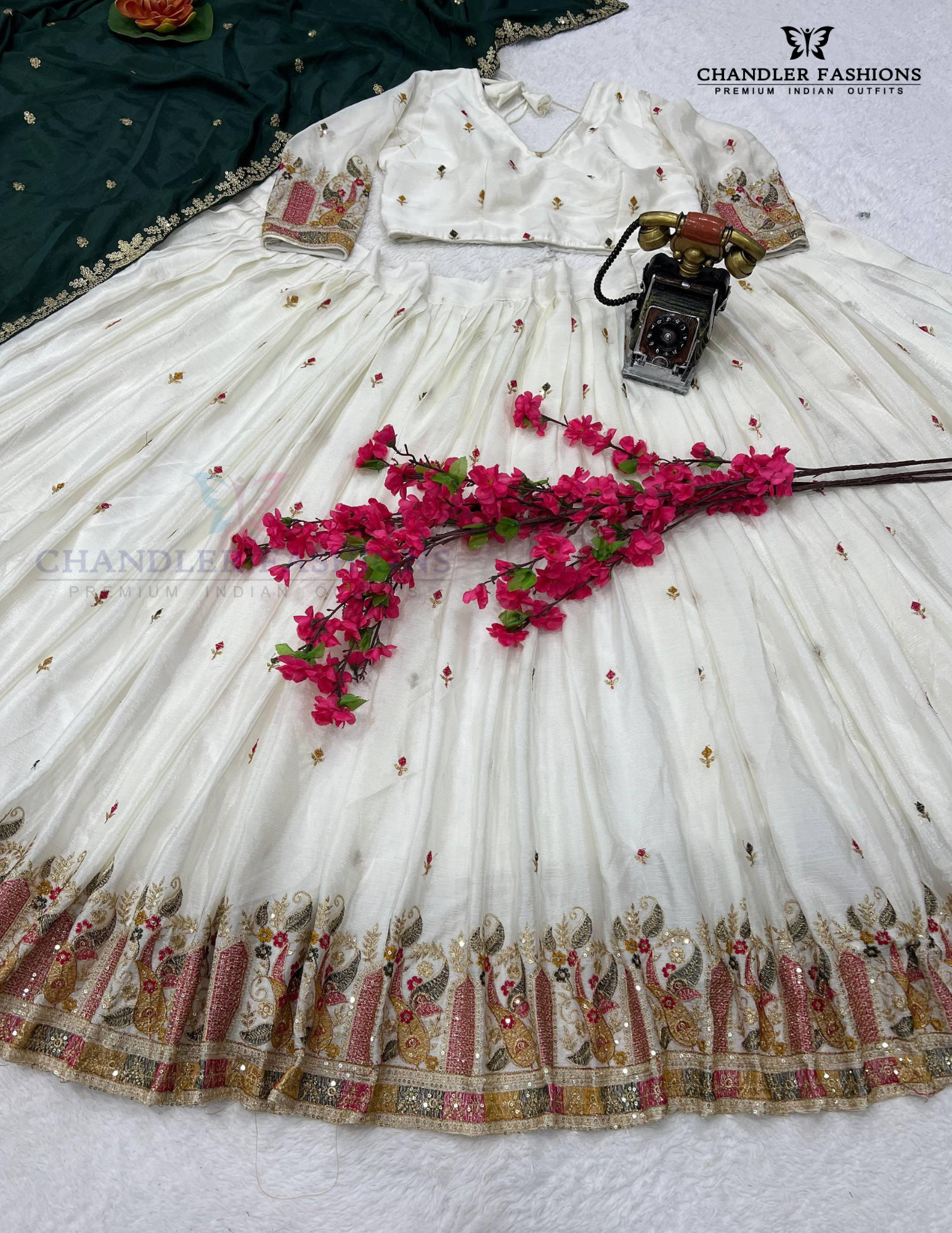 Off White Color Embroidery Work Lehenga Choli With Dupatta In USA