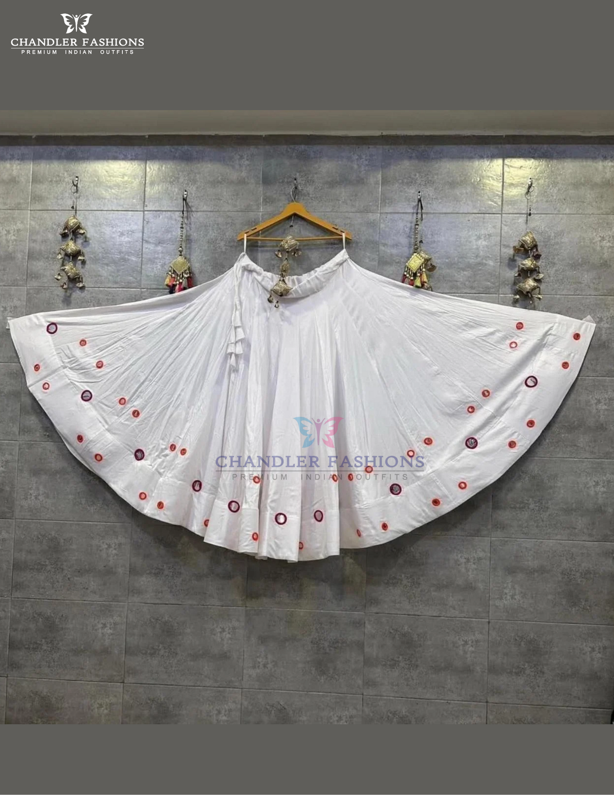Elegant White Color Rayon Cotton With Mirror Work Skirts For Women