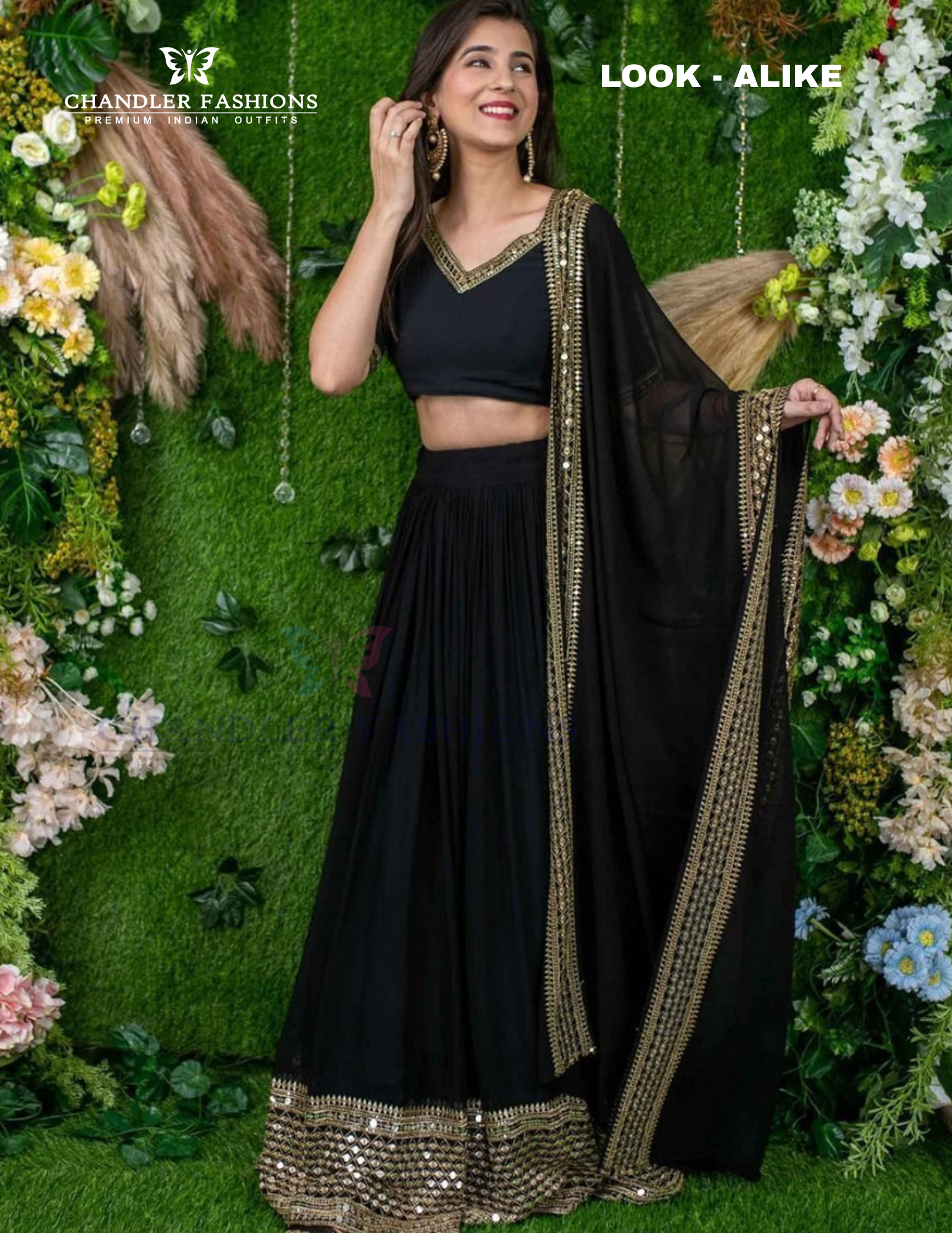 Elegant Black Color Georgette And Embroidery Work Lehenga Choli With Dupatta For Women