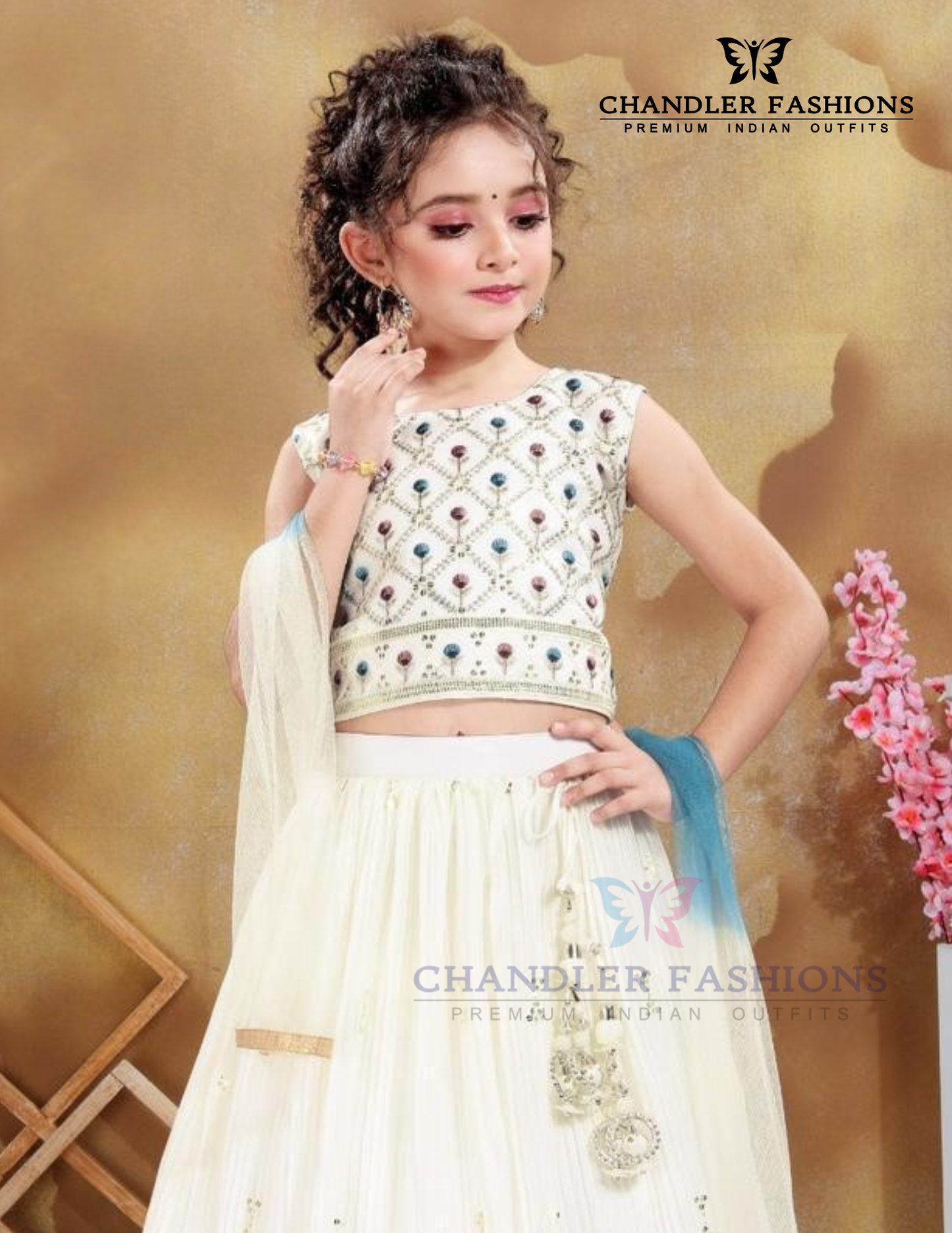 Cream Color Embroidery And Sequins Work Choli Set With Dupatta Near Me