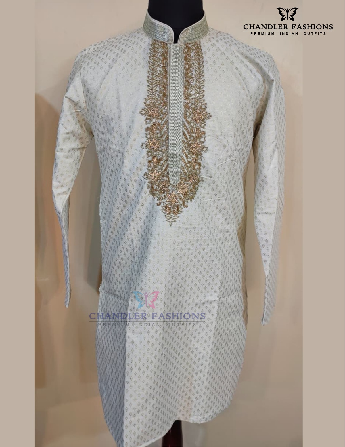 Attractive Ivory Color Banarasi With Zardozi Work Kurta Pajama For Men