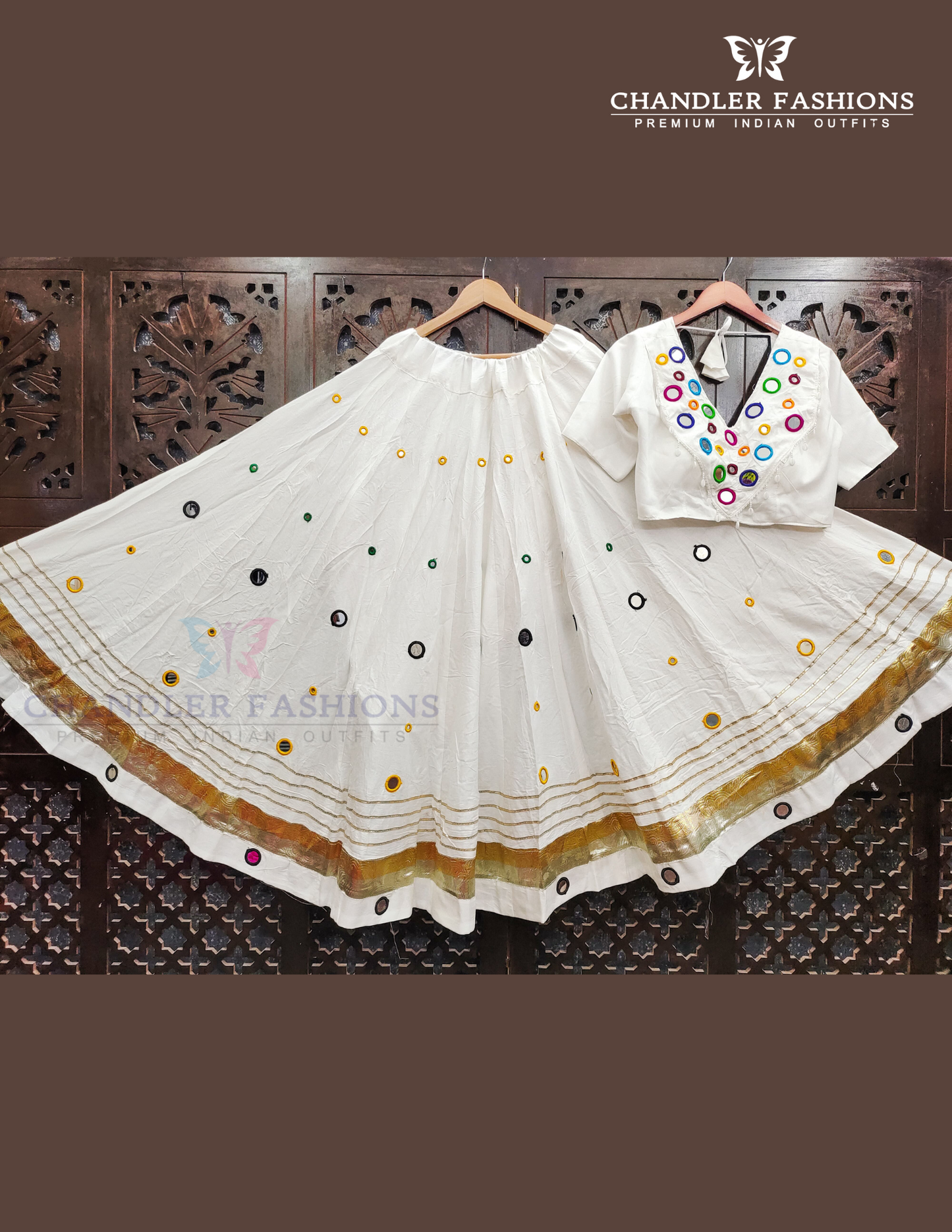 Elegant White Color Rayon Cotton With Mirror Work Skirt For Women
