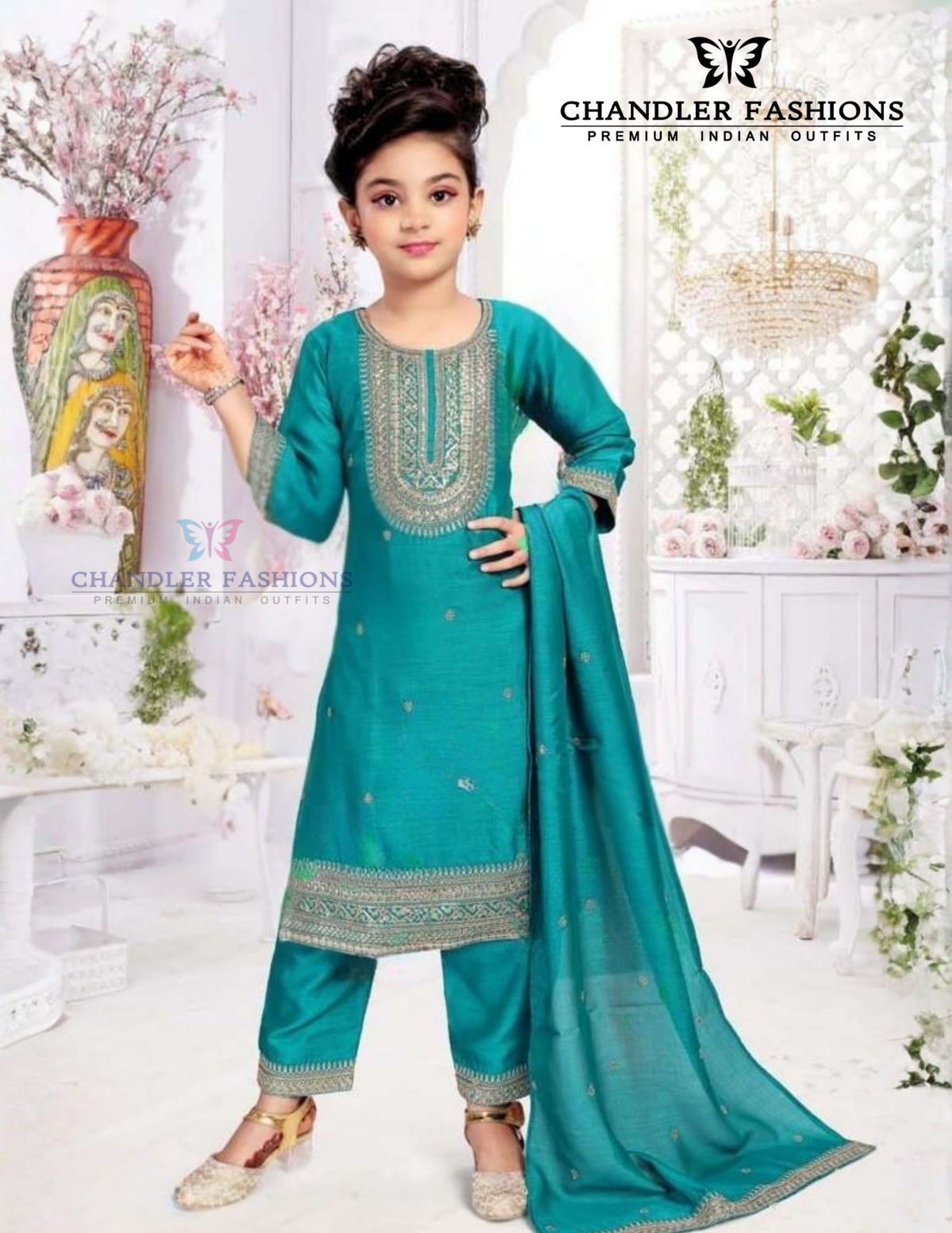 Appealing Teal Green Color Silk Salwar Suit With Embroidery Work For Girls