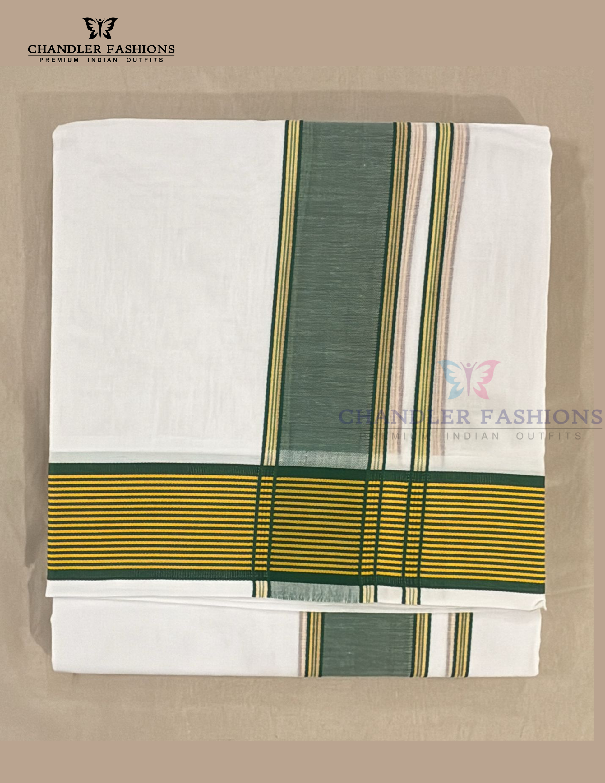 Attractive Men's White Pure Cotton With Green Color Border Dhoti