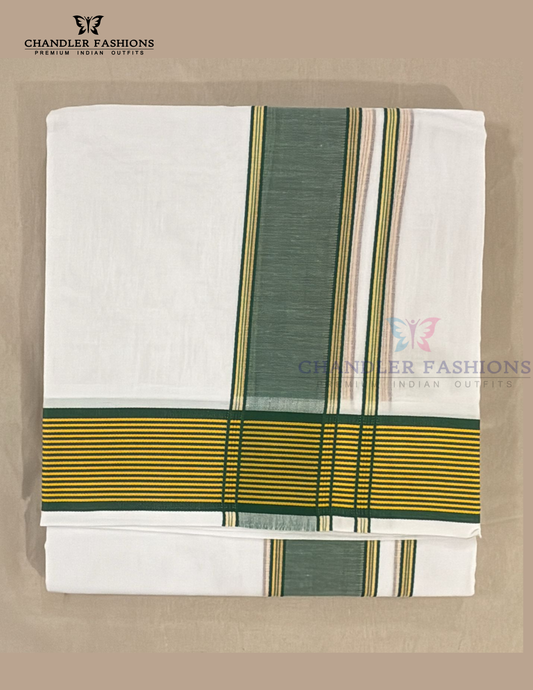 Attractive Men's White Pure Cotton With Green Color Border Dhoti