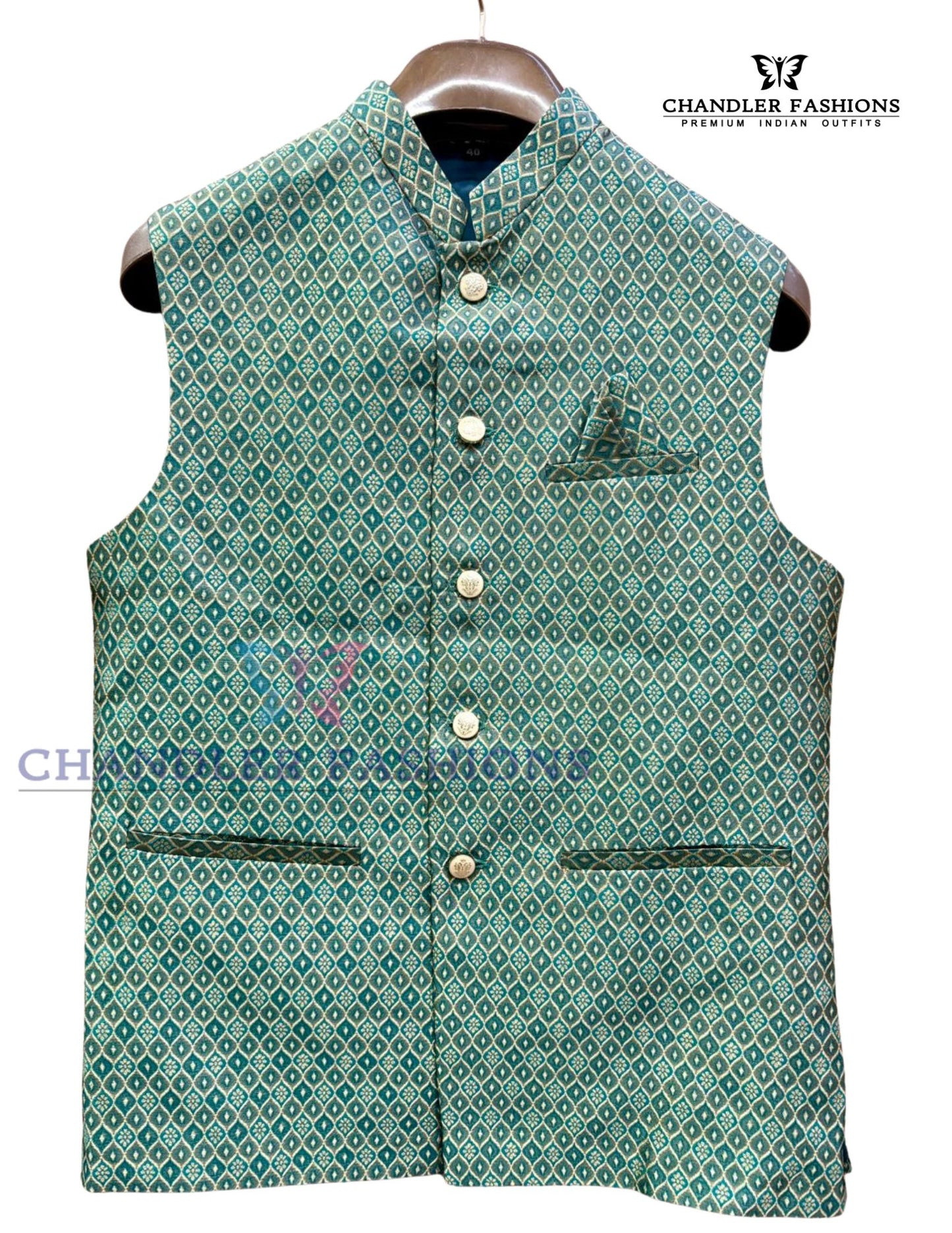 Beautiful Pista Green Colored Jacquard Designer Men's Koti Jacket