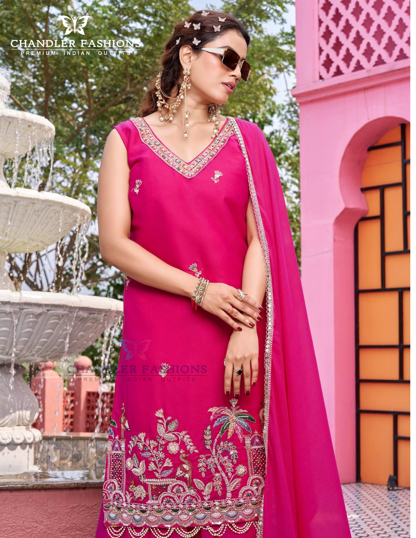 Pink Color Georgette Palazzo Suit With Embroidery Work Work In USA