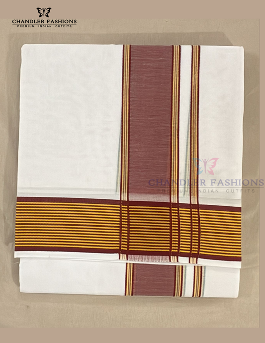 Wonderful Men's White Pure Cotton With Maroon Color Border Dhoti