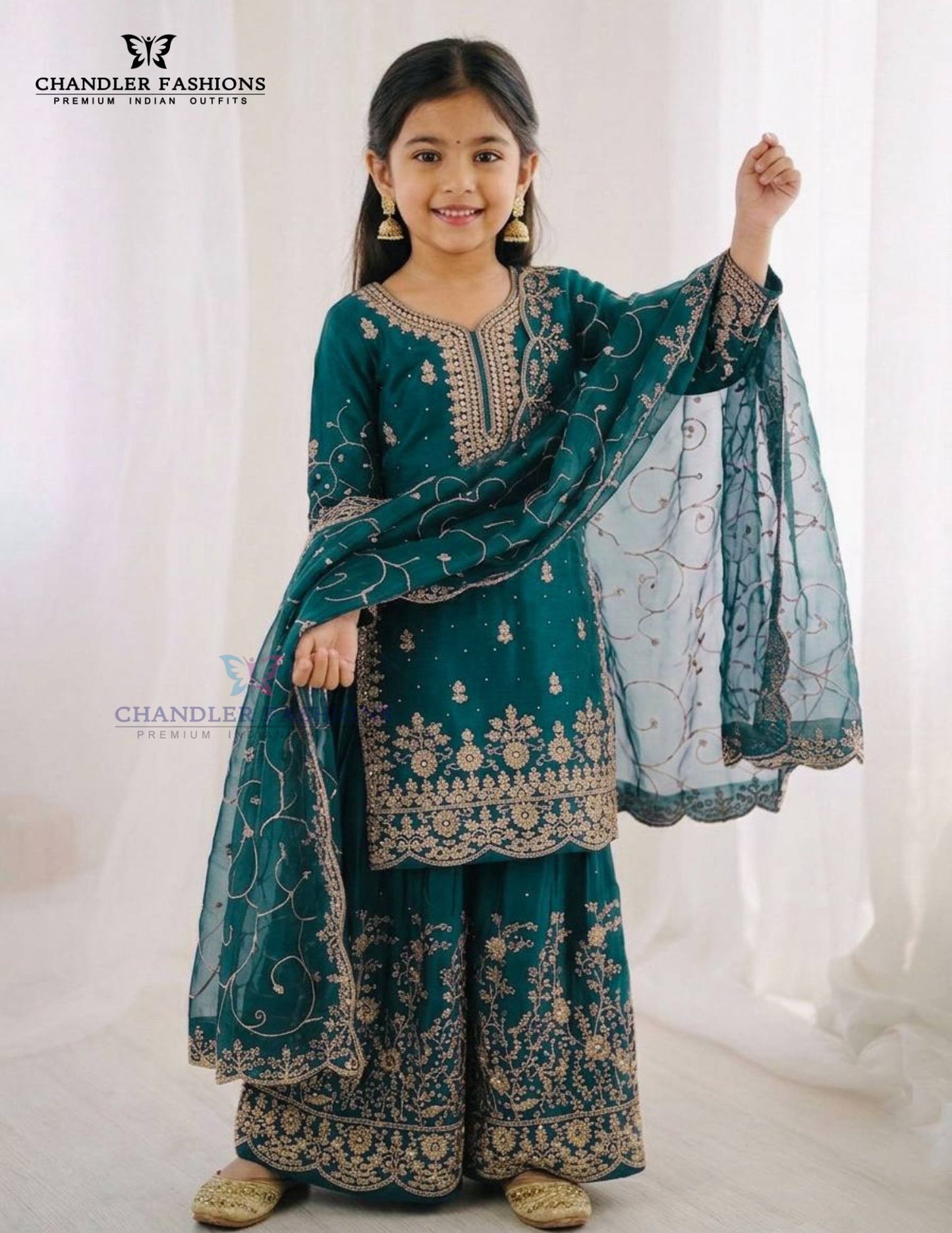 Attractive Teal Green Color Georgette Embroidery Work Sharara Suit For Girls