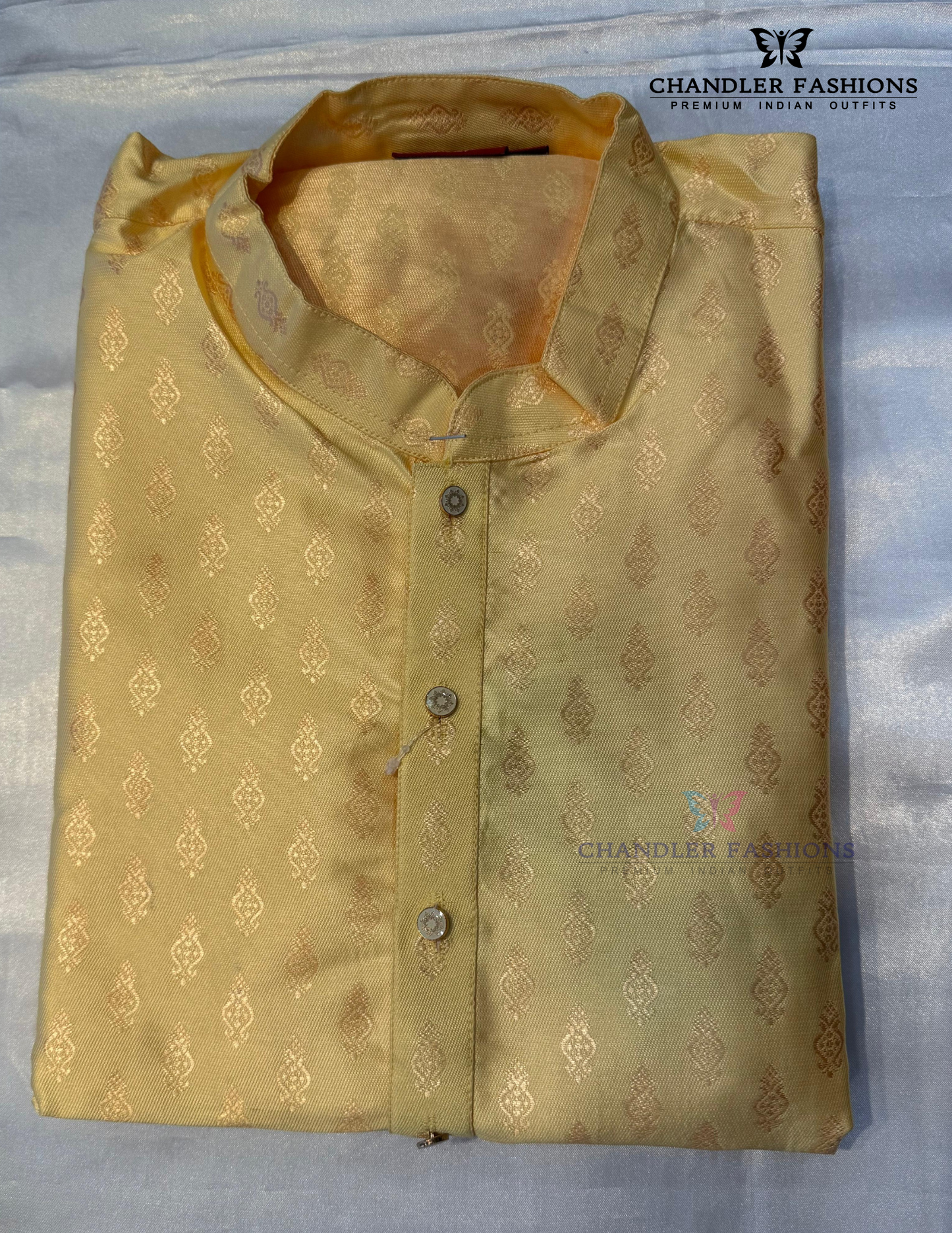 Attractive Yellow Color Jacquard Self Design Men's Kurta Set