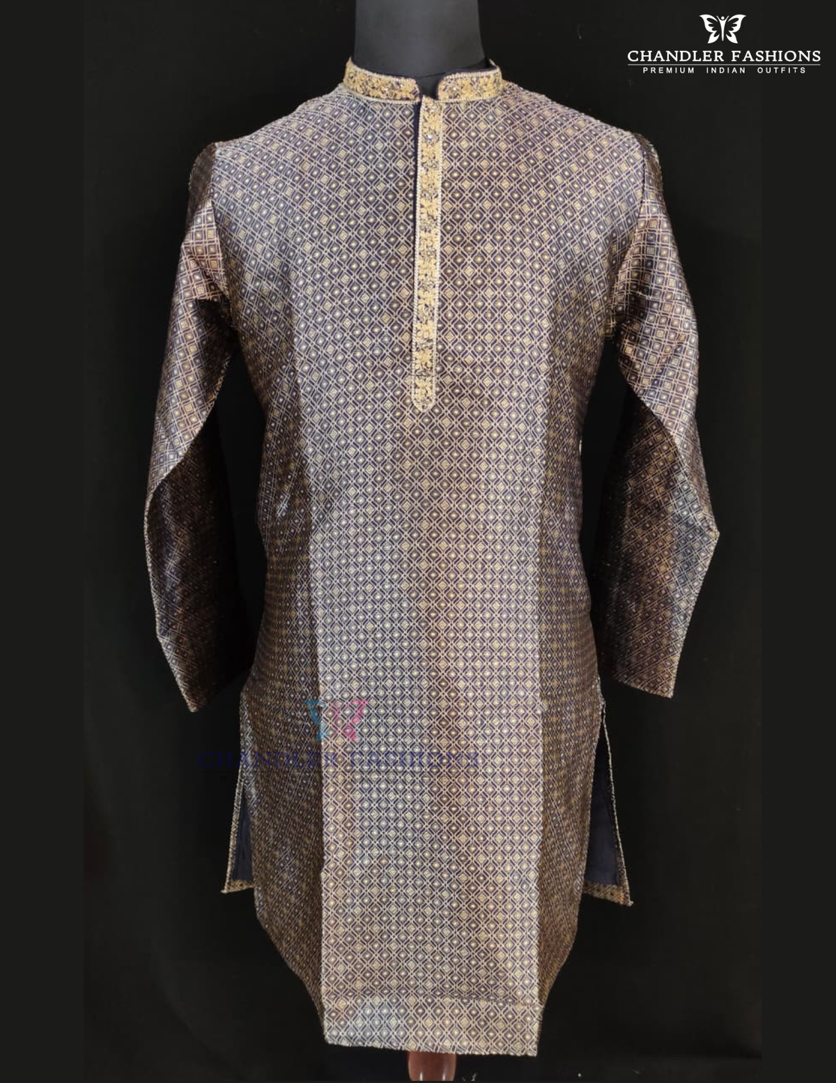 Beautiful Navy Blue Color Pure Banarasi With Zari Work Kuruta Sutis For Men