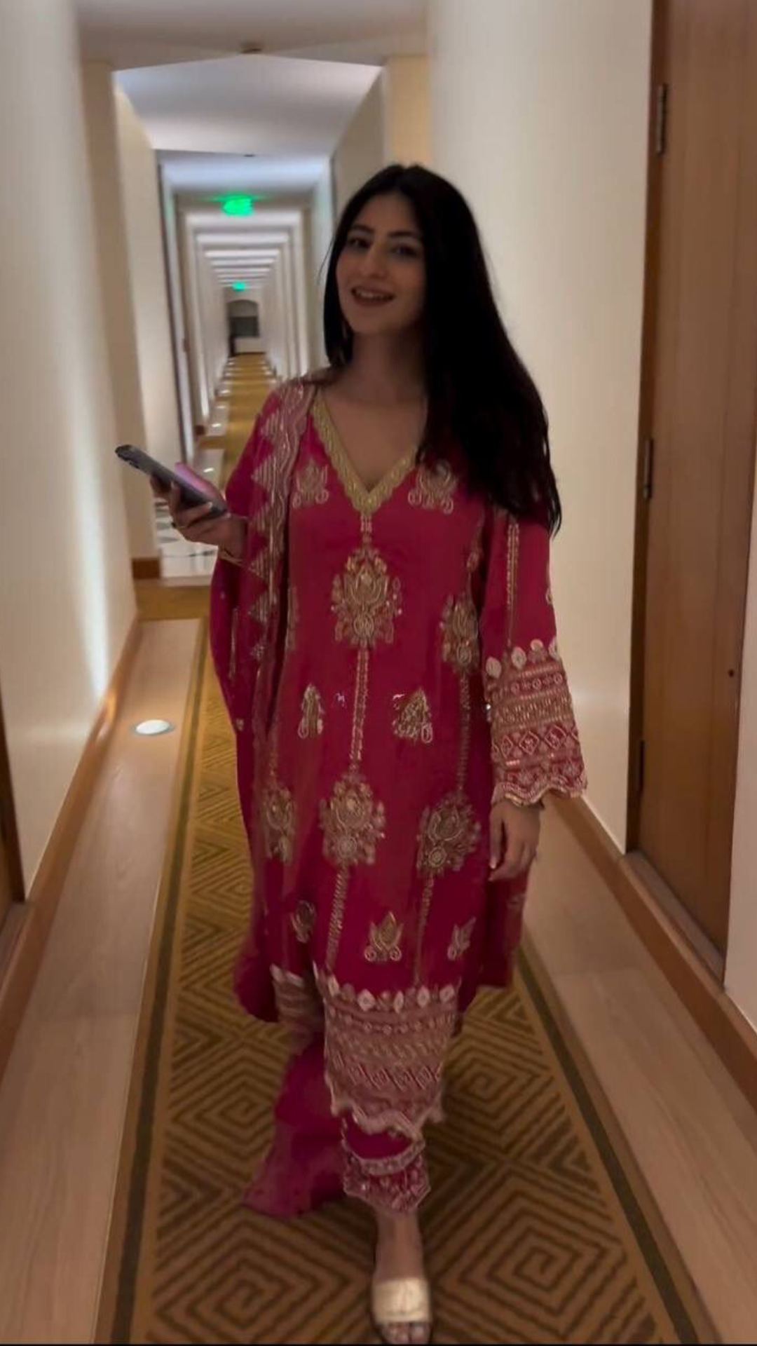 Beautiful Pink Color Pure Heavy Chinon Silk Sharara Suits With Embroidery Sequins Work