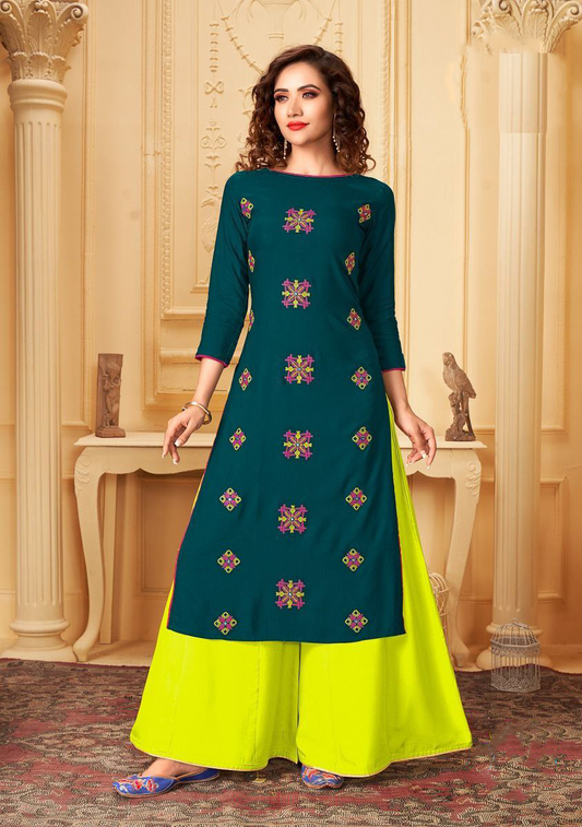 Gorgeous Green Colored Slub Rayon Palazzo Set