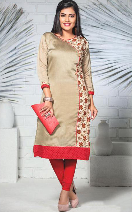Gorgeous Chikoo Color Silk Cotton Kurti