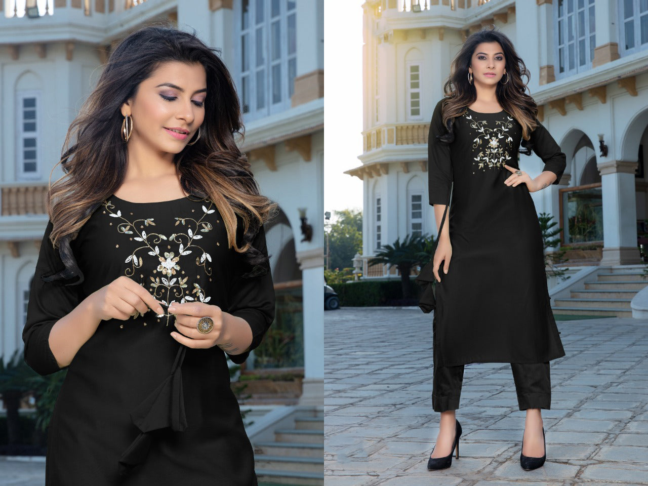 Straight Hand Work Cut Kurti with Self Pencil Pant In Avondale