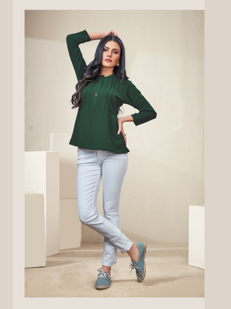 Fashionable Dark Green Rayon
Western Top