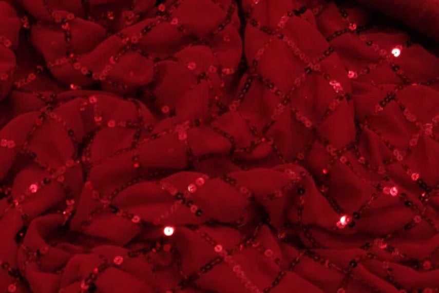 Red Color Sequins Work Designer Saree Near Me
