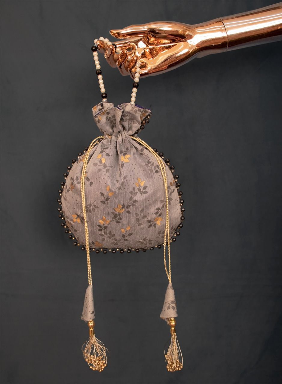 Lilac Color Foil Printed Chanderi Batwa bag