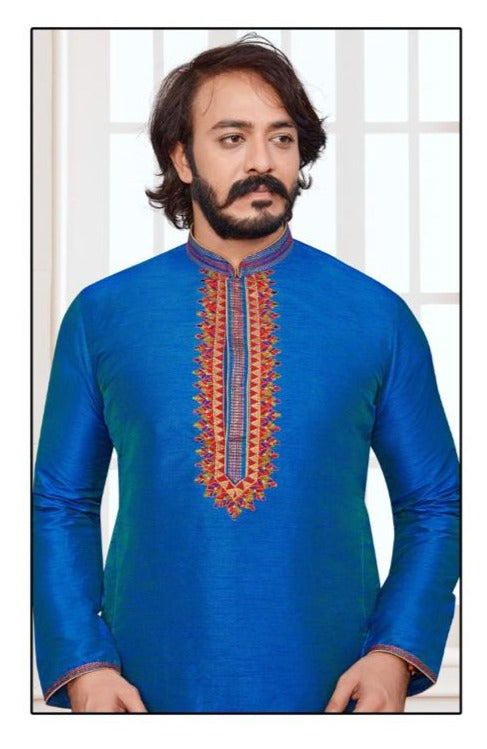 Blue Embroidered Neckline Straight Kurta Near Me