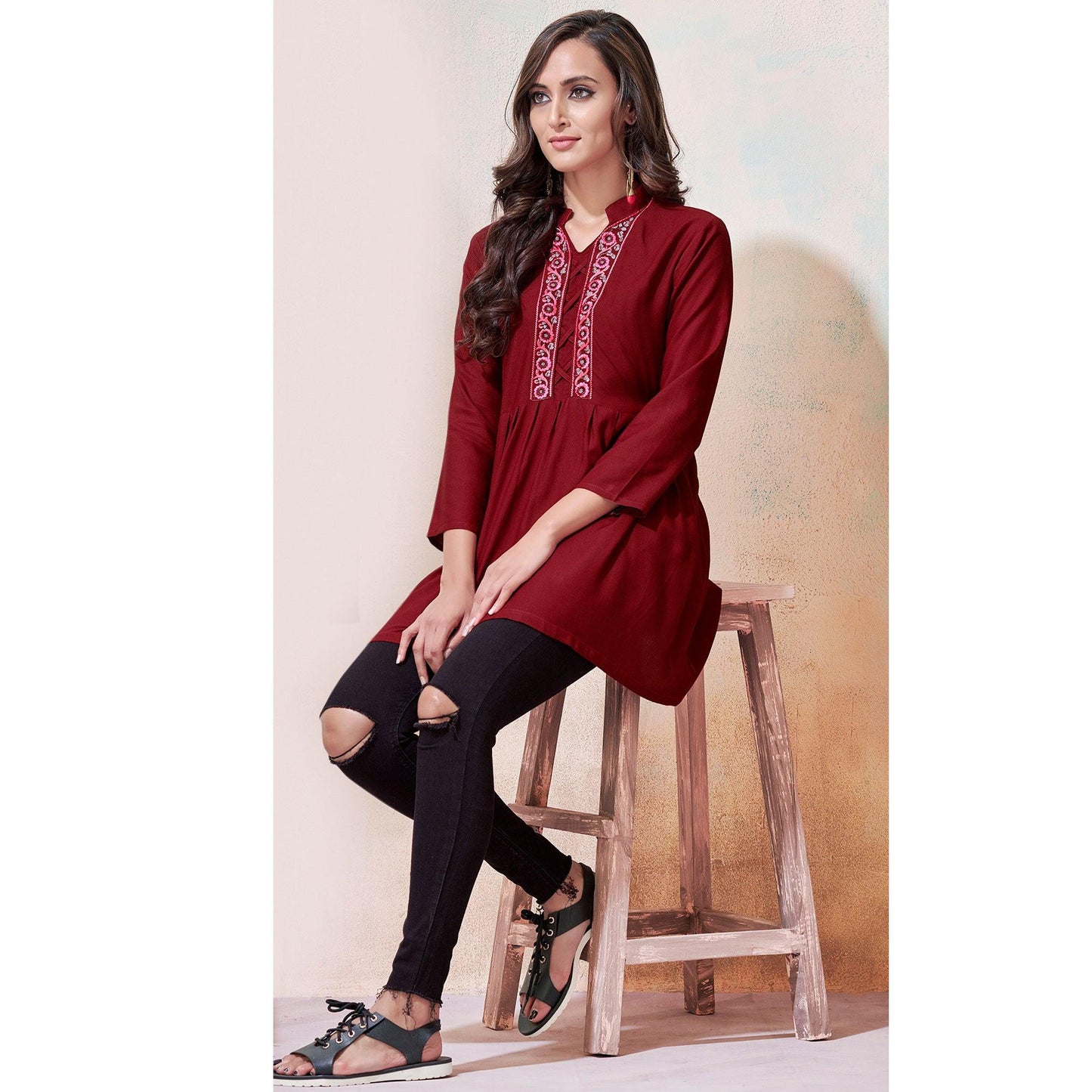 Rayon Embroidered Western Top near me
