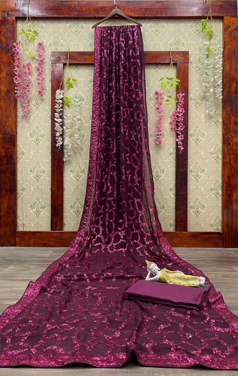 Georgette Heavy Sequins Work Saree Near me