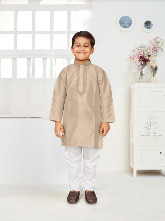 Dhupion Silk Kid's Kurta With Pajama Set - Beige In Scottsdale